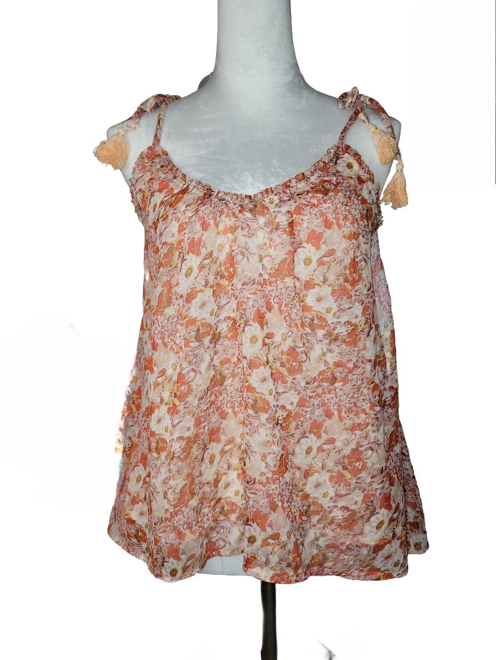 Volcom "Canyon Call" Floral Swing Tank Top Pink, Orange, White Size XS